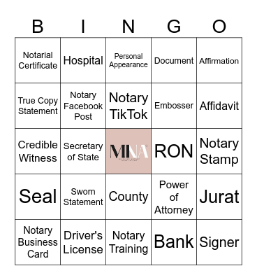 MINA National Notary Day BINGO Card