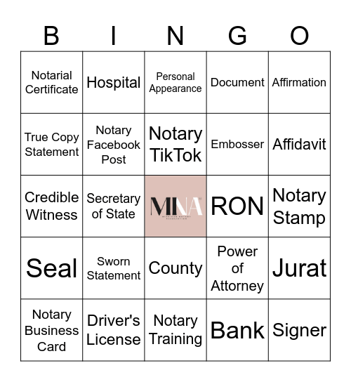 MINA National Notary Day BINGO Card