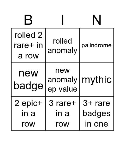 RNGdle Bingo Card