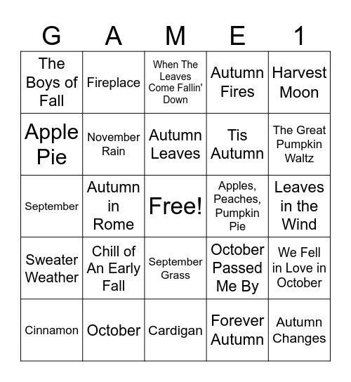 Welcome, Autumn (set 10) Bingo Card