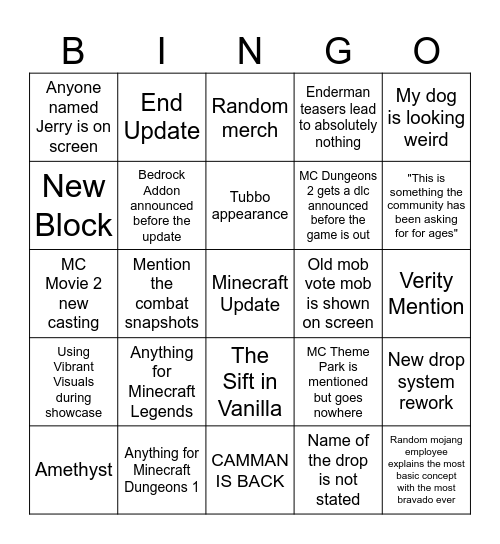 MC LIVE Bingo Card