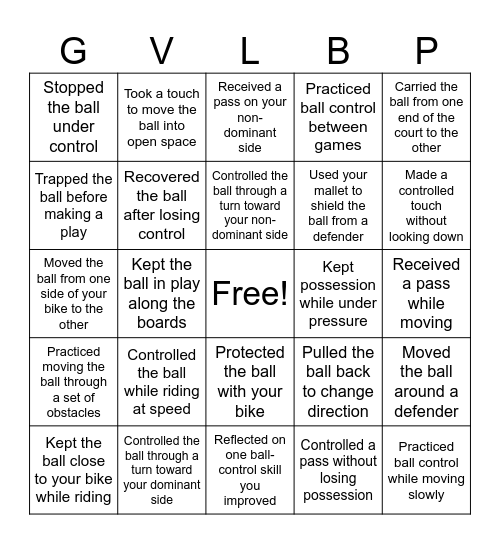 November Ball Control Bingo Card