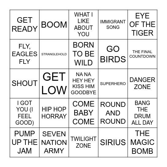JOCK ROCK Bingo Card