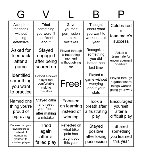 December Mindset Bingo Card