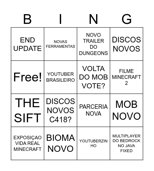 MINECRAFT LIVE Bingo Card