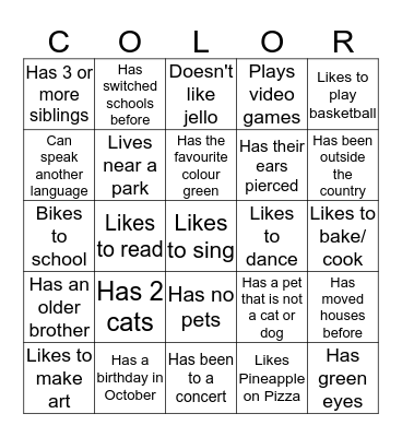 Rainbow Scavenger Hunt Bingo Card