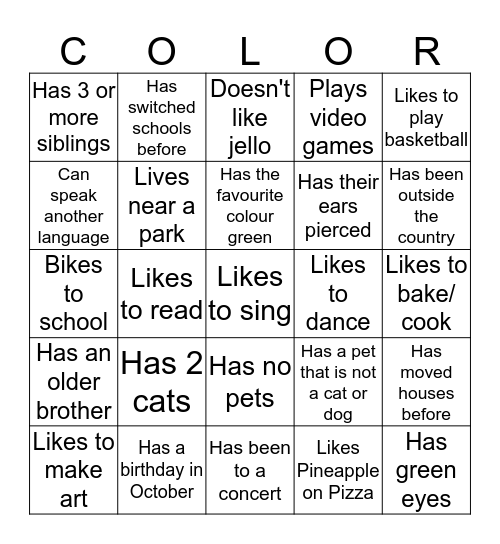 Rainbow Scavenger Hunt Bingo Card