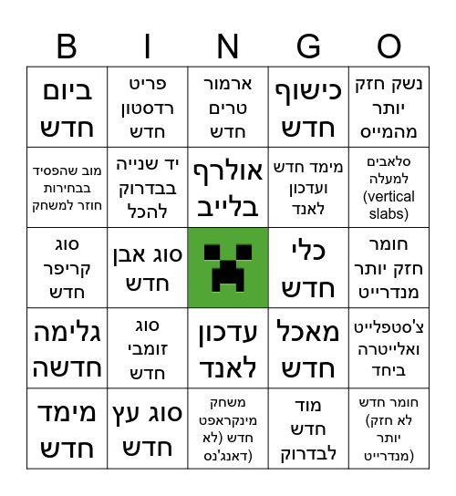מיינקראפט לייב ספטמבר 2026 Bingo Card