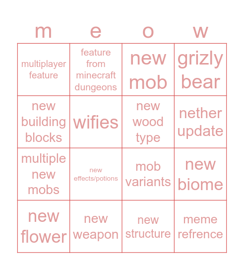 minecraft live bingo Card