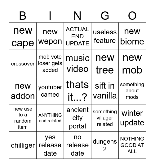 minecraft live sep 2026 Bingo Card