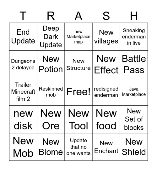 Minecraft Live 26 Bingo Card
