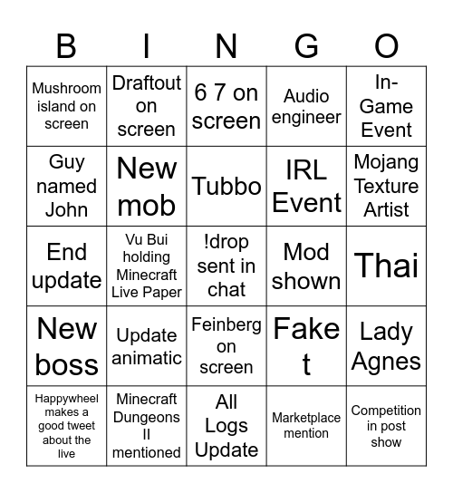 Minecraft Investor Meeting Q3 2026 Bingo Card