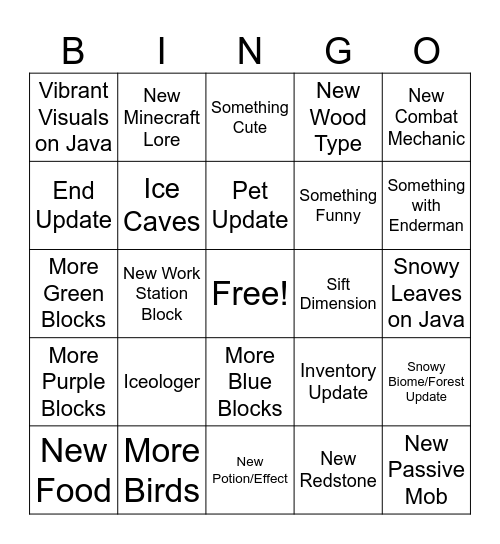 Minecraft Live September 2026 Bingo Card