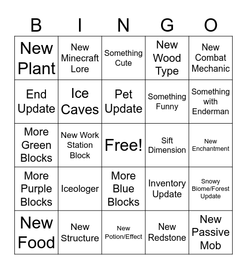 Minecraft Live September 2026 Bingo Card