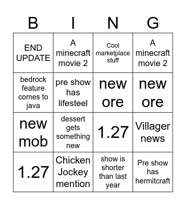 minecraft live 2026 Bingo Card