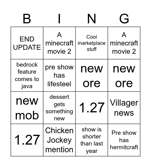 minecraft live 2026 Bingo Card