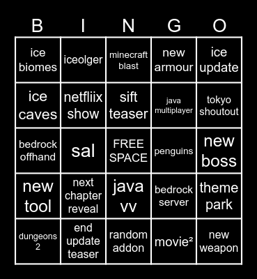 Minecraft Live September 2026 Bingo Card