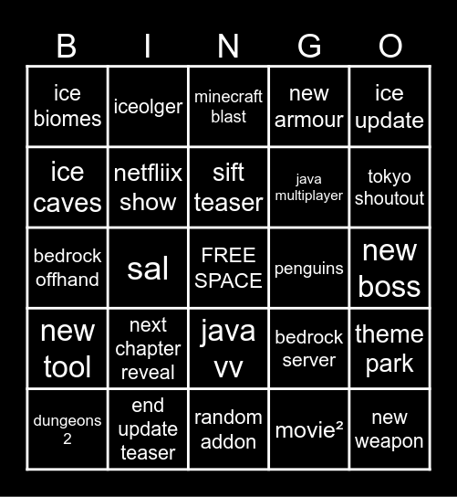 Minecraft Live September 2026 Bingo Card