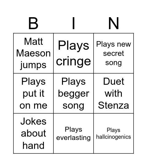Matt Maeson Bingo Card