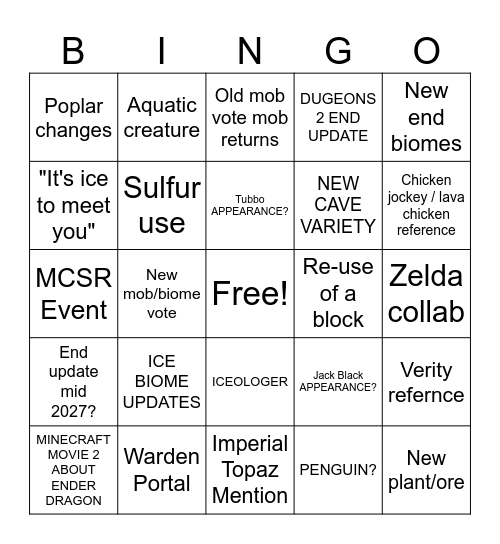 MINECRAFT LIVE BINGO Card