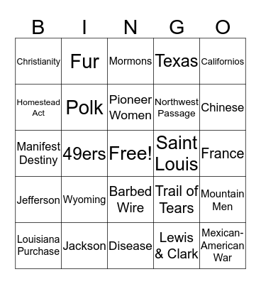 Life in the West - Terms Bingo Card