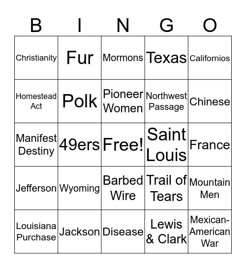 Life in the West - Terms Bingo Card