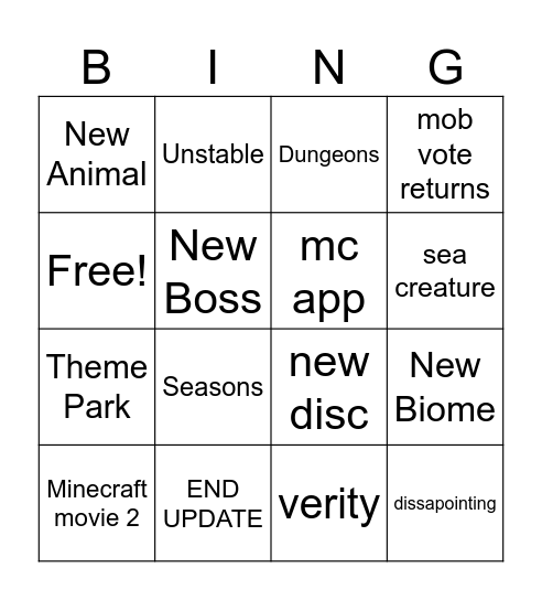 MC LIVE Bingo Card