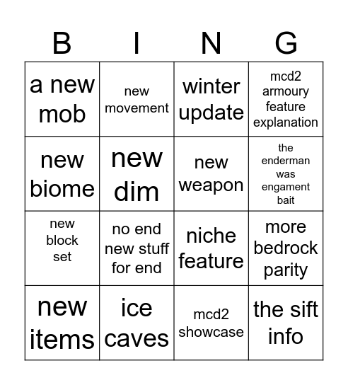 minecraft live pred Bingo Card