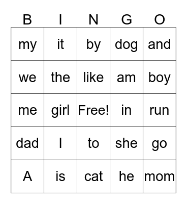 Maxwell's Word Bingo Card