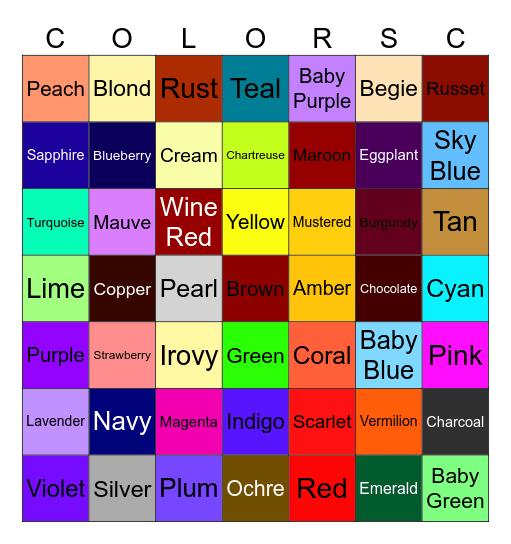 Colors At Carlibar Pirmary School High 🏫 * Bingo Card