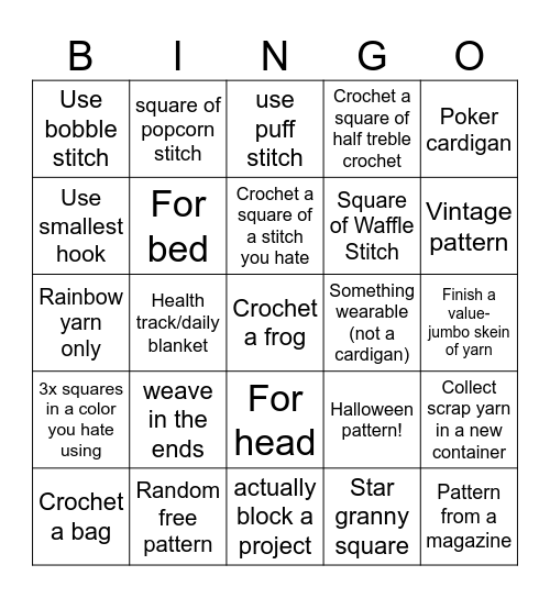 Crochet Bingo (for someone who terminally only makes blankets and granny squares) Bingo Card
