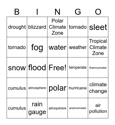 Weather and Climate Bingo Card