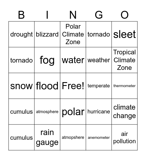 Weather and Climate Bingo Card