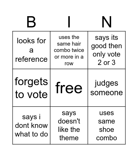 dress to impress Bingo Card
