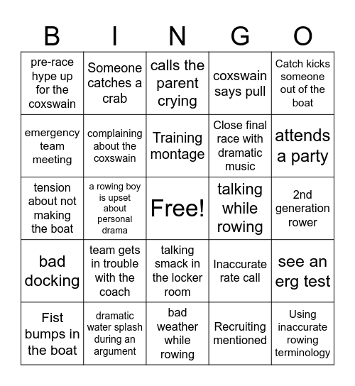 Crew Girl Bingo Card
