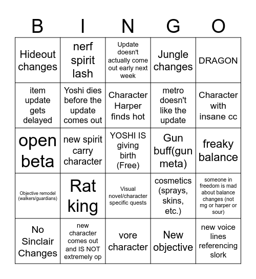 Deadlock BINGO DEADLOCK YOSHI UPDATE Bingo Card