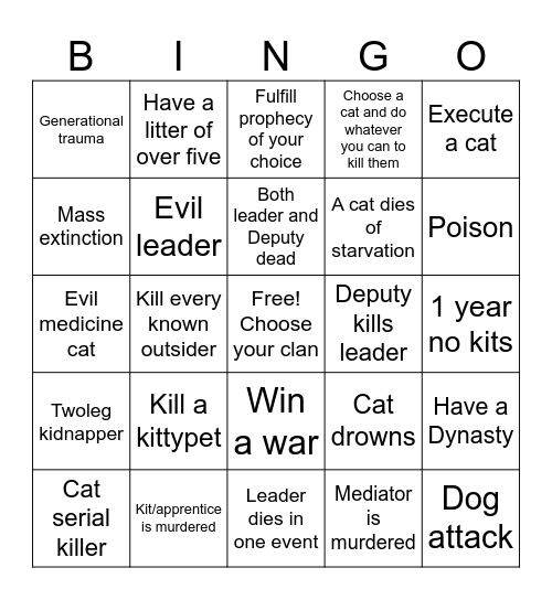 Clangen Bingo Card