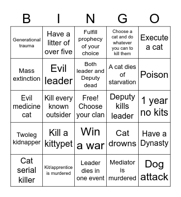 Clangen Bingo Card