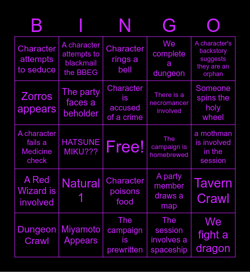 R&R TTRPG Bingo 9/26/26 Bingo Card