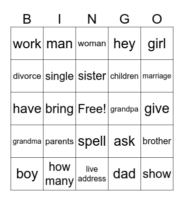 ASL Bingo Card