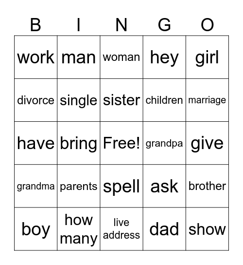 ASL Bingo Card