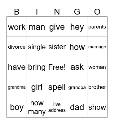 ASL Bingo Card