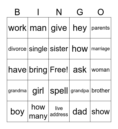 ASL Bingo Card
