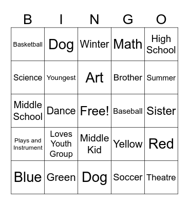 Youth Group Bingo Card