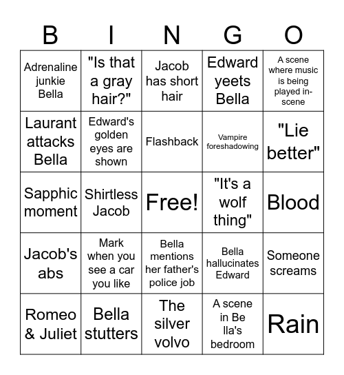 Twilight Bingo Card