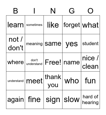 ASL Bingo Card