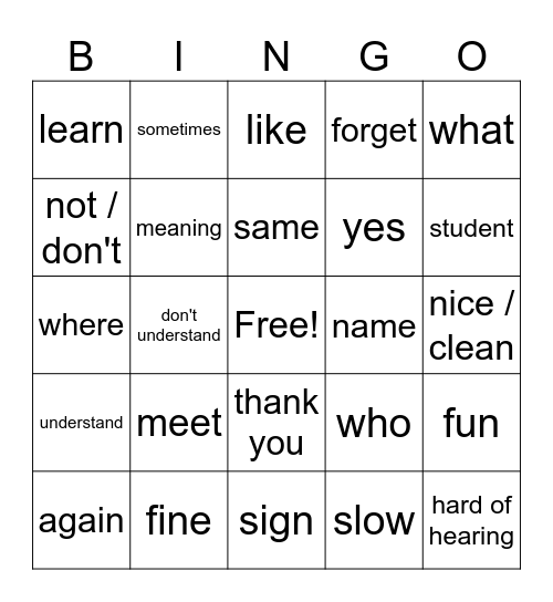 ASL Bingo Card
