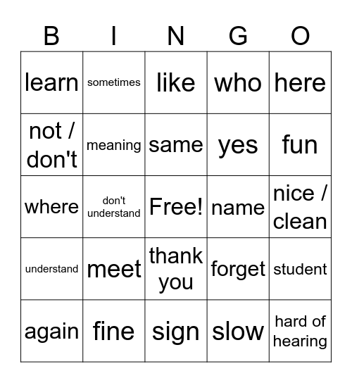 ASL Bingo Card
