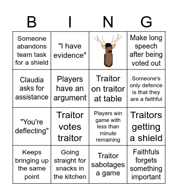 Celebrity Traitors BINGO Card
