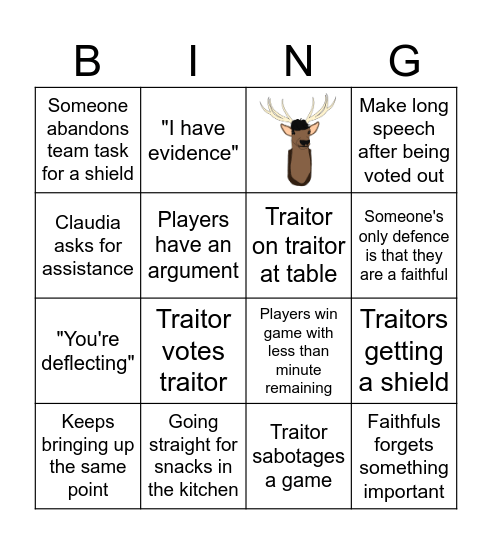 Celebrity Traitors BINGO Card
